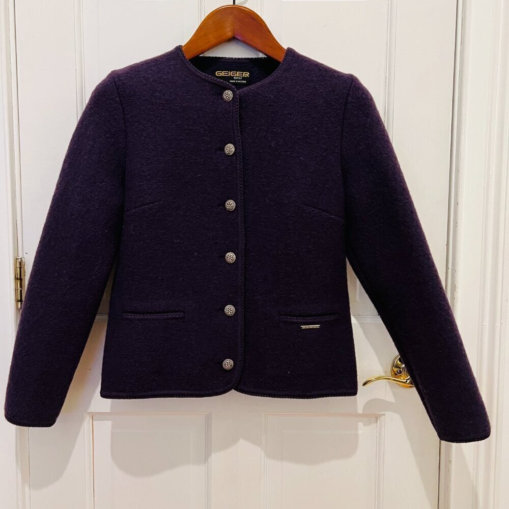 Vintage Geiger Womens Beige Tweed Pure Wool Button-Up Pockets Cardigan Sweater